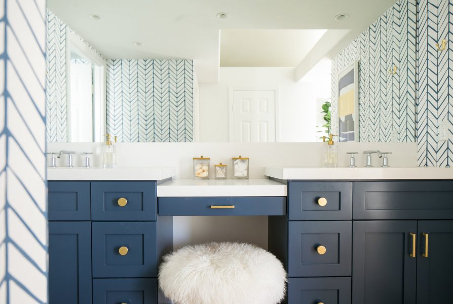 Blue Bathroom Vanity With Gold Hardware